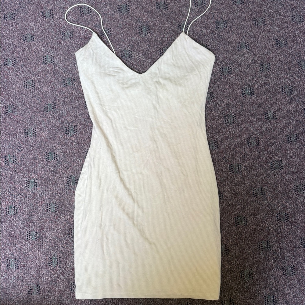 Tobi Off-White Ribbed Bodycon Dress